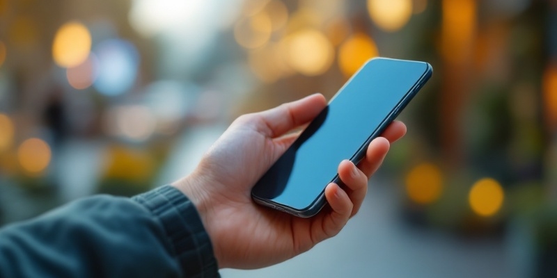 Imagen fotorrealista de una mano sosteniendo un teléfono móvil en detalle claro.