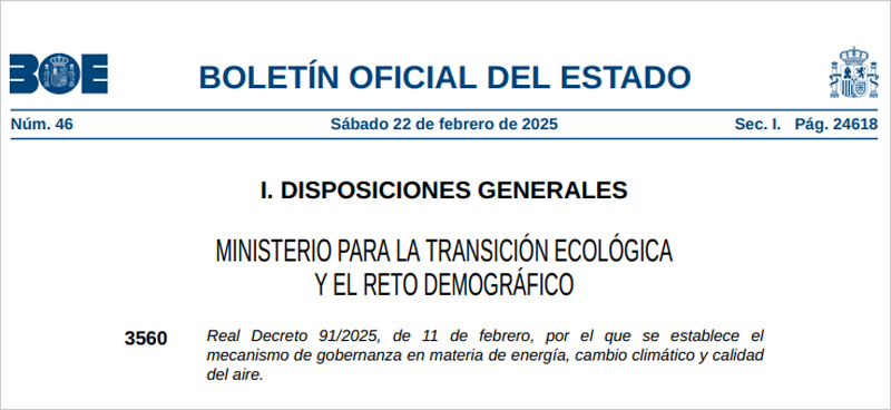 Real Decreto por el que se establece el mecanismo de gobernanza de energía, cambio climático y calidad del aire