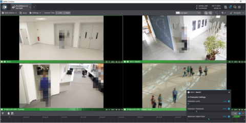 La función AI Pixelation del software SeMSy Compact de Dallmeier pixela automáticamente los objetos