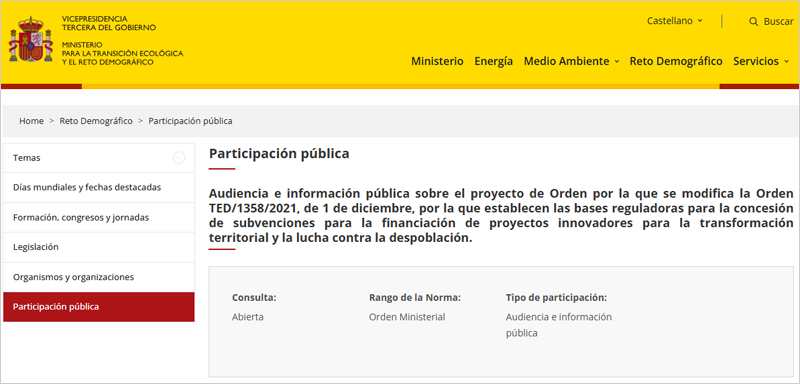 proceso de participación pública para hacer frente al reto demográfico