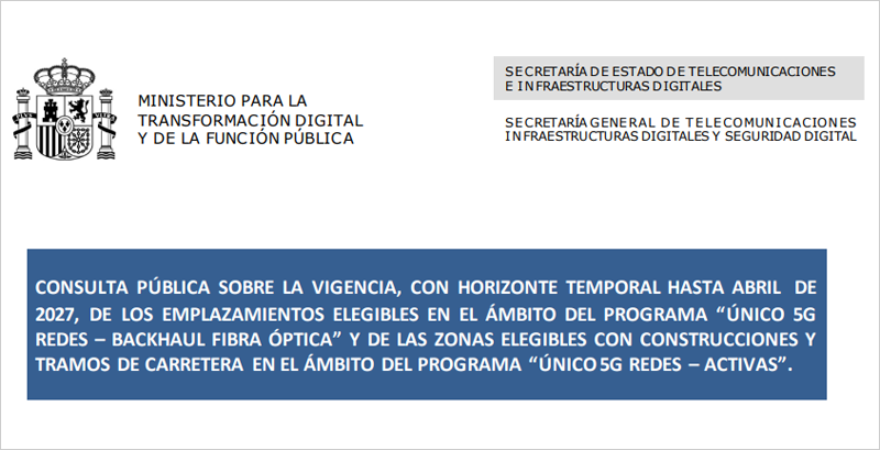 zonas elegibles de los programas Unico 5G Redes Backhaul Fibra Óptica y 5G Redes Activas