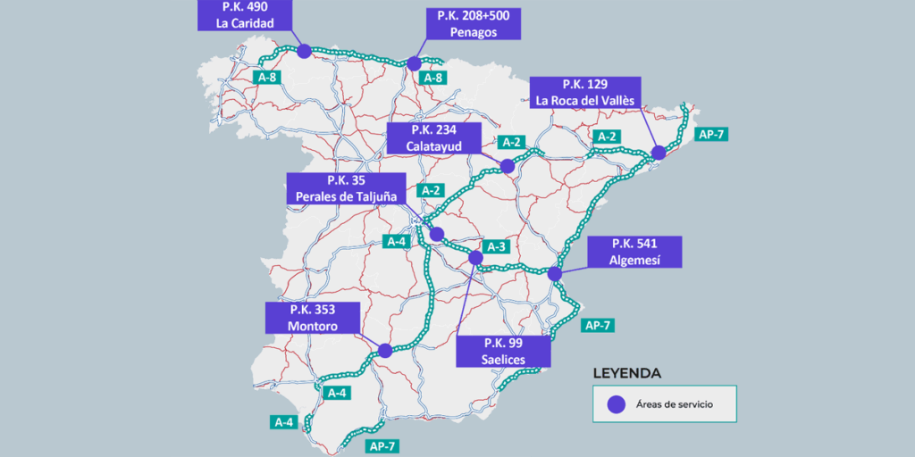 Nuevo programa piloto para instalar áreas de servicio con estaciones de recarga ultrarrápida de vehículos eléctricos