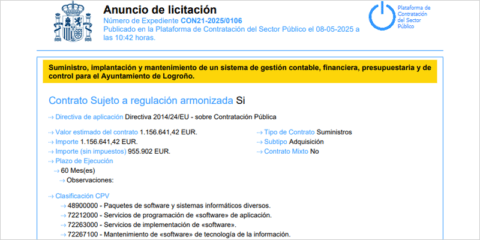 El Ayuntamiento de Logroño licita el módulo de gestión contable de su administración electrónica