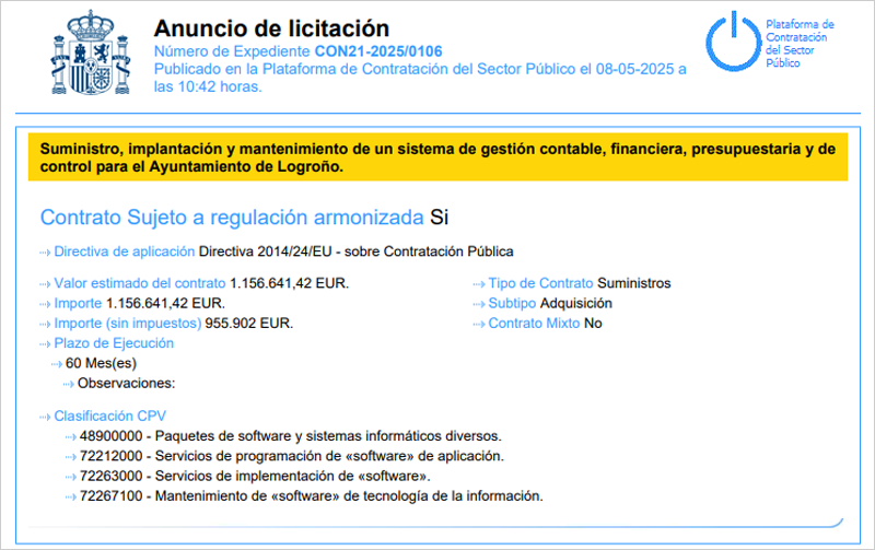 módulo de gestión contable de la administración electrónica de Logroño
