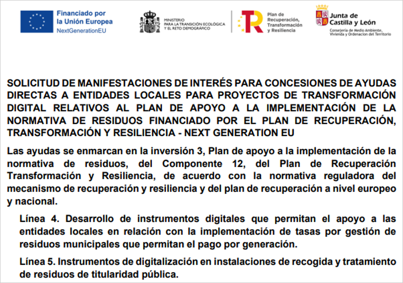 Manifestación de interés para conceder ayudas para digitalizar la gestión de residuos en Castilla y León