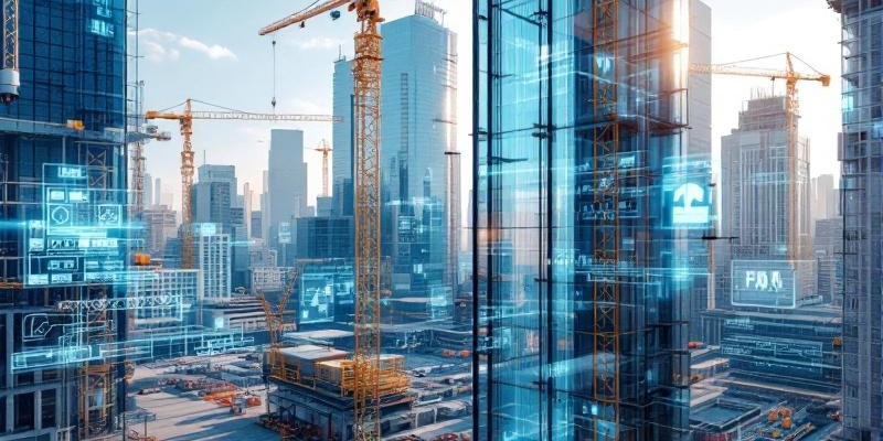 Visualización fotorealista de una obra con tecnología BIM mostrando esquemas de construcción integrados.