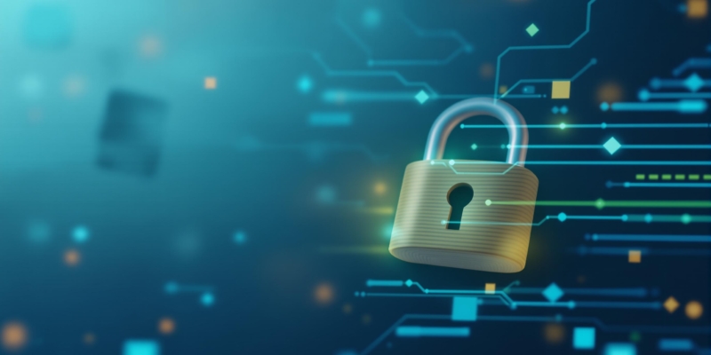 Representación gráfica de ciberseguridad con un candado visualizado en un fondo tecnológico.