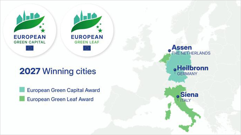 Siena y Assen reciben el título Hoja Verde Europea y Heilbronn será la Capital Verde Europea 2027