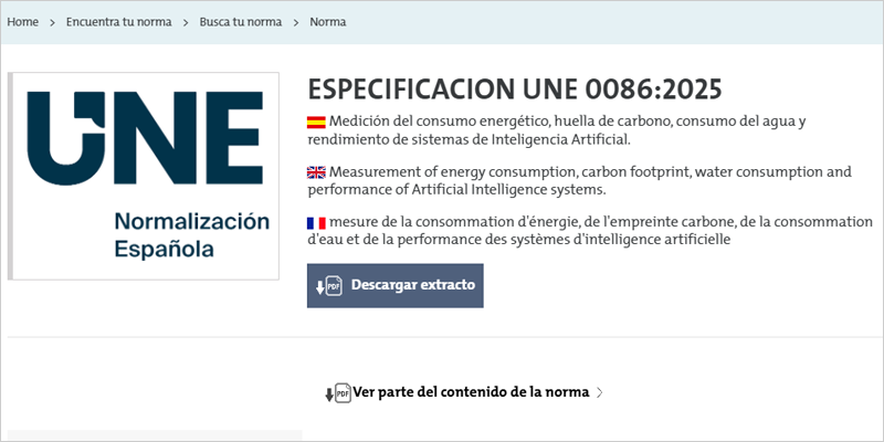 España crea una pionera especificación UNE que medirá la sostenibilidad de la Inteligencia Artificial