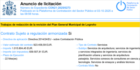 El Ayuntamiento de Logroño licita la redacción de la revisión del Plan General Municipal