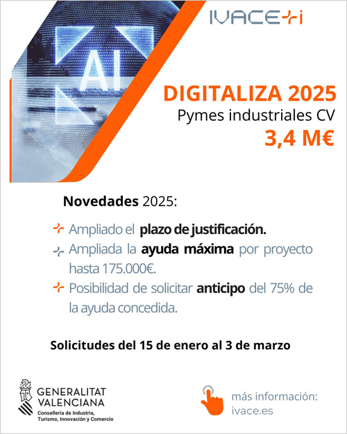 Ivace+i lanza la nueva convocatoria Digitaliza con anticipos de hasta el 75% para pymes
