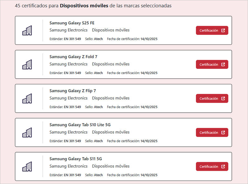 Certificados de Samsung