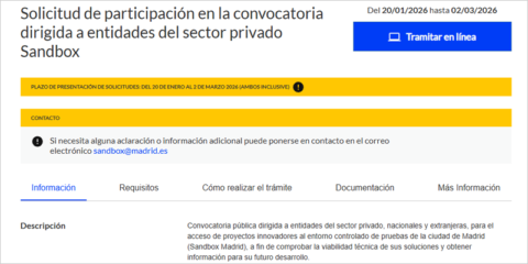 Abierta la convocatoria Sandbox Madrid para proyectos innovadores de entidades del sector privado