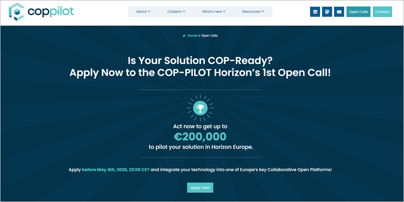 El plazo de presentación de solicitudes en la primera convocatoria del proyecto Cop-Pilot permanecerá abierto hasta el 4 de mayo.