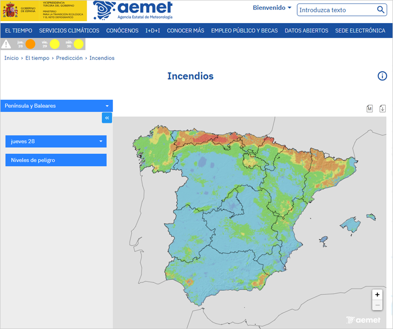 Nuevo índice IPIF de la Aemet para identificar con mayor precisión el peligro de incendios forestales