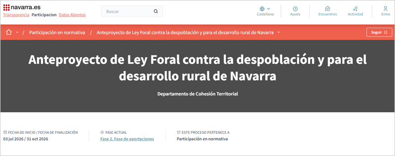 Navarra abre el proceso de participación del anteproyecto de Ley contra la Despoblación y para el Desarrollo Rural