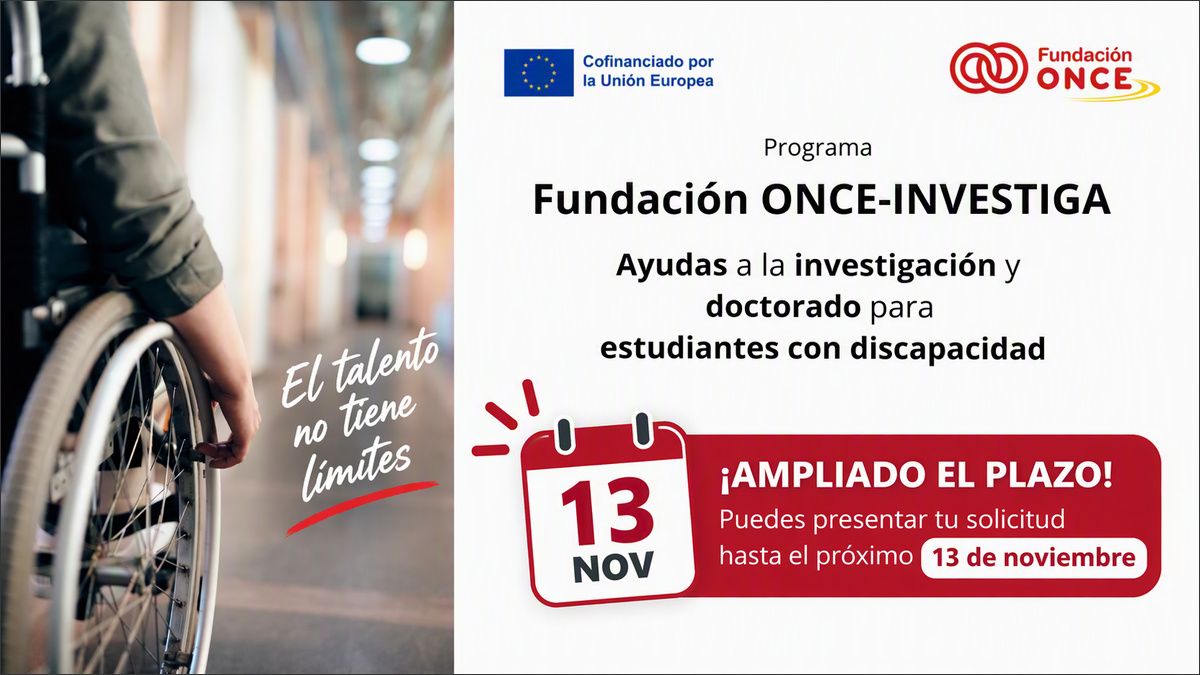 Imagen informativa sobre las becas de investigación de Fundación ONCE para universitarios con discapacidad.
