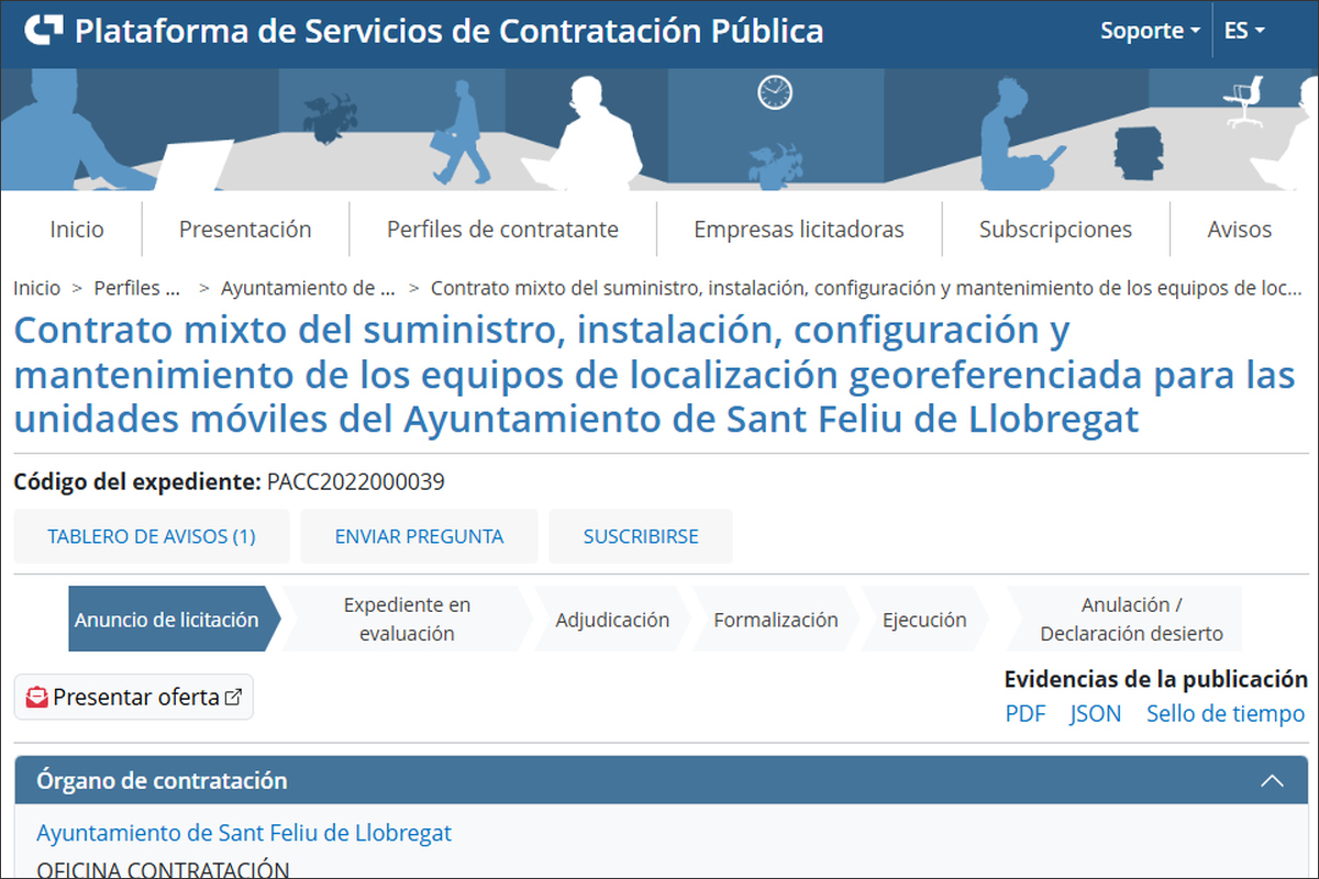 Anuncio de licitación del sistema de geolocalización para vehículos municipales de Sant Feliu de Llobregat.