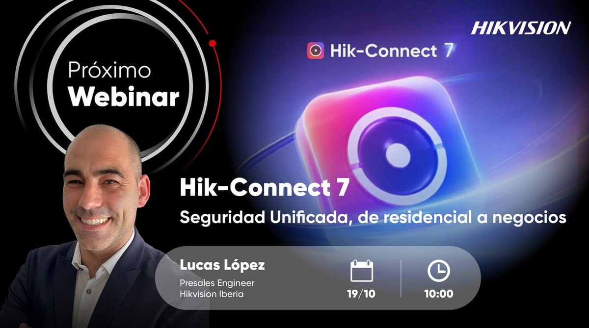 Imagen del webinar de Hikvision sobre Hik-Connect 7 y la gestión unificada de seguridad en hogares y empresas