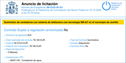 Jumilla saca a licitación 800 contadores de agua con telelectura NB-IoT